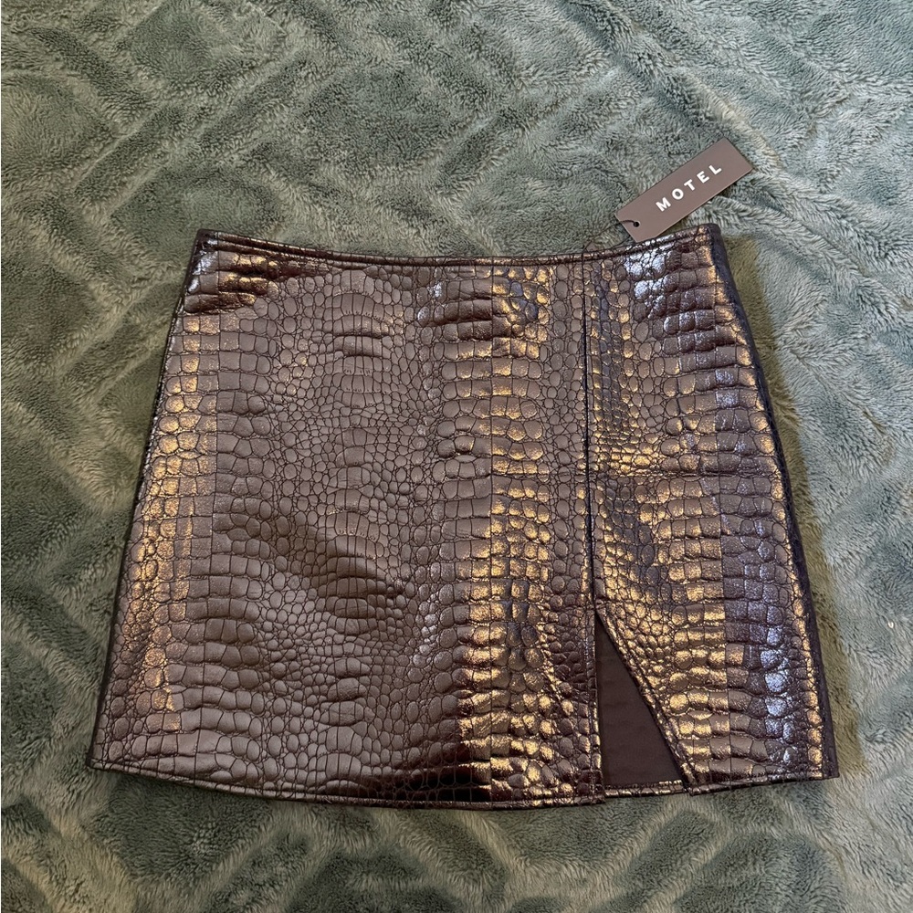 Motel Rocks black faux leather snakeskin skirt